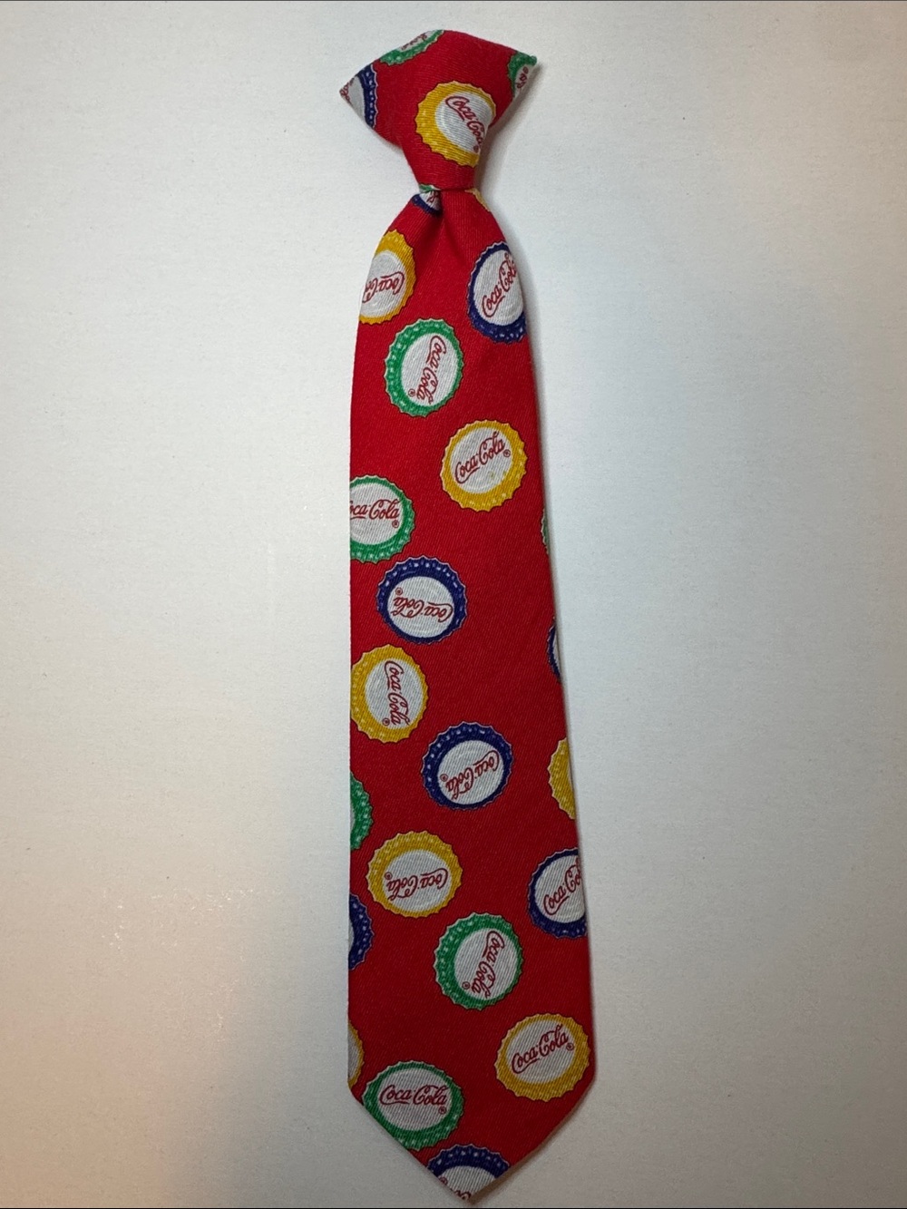 Coca Cola Kids Red Tie with Multicolor Bottle Cap Motifs